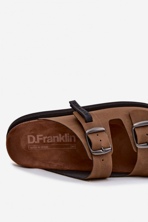 Zapatillas de cuero para los hombres con hebillas D.Franklin DFSH407017 color marrón