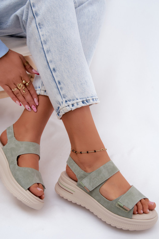 Sandalias de plataforma para mujer de ante sintético color verde Peria