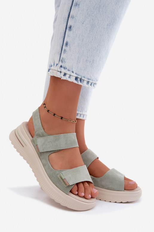 Sandalias de plataforma para mujer de ante sintético color verde Peria