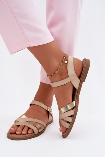 Sandalias planas para mujer.con brillooAym Tirasem beige Haden