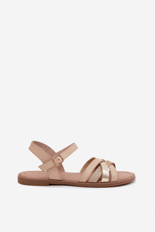 Sandalias planas para mujer con brillo y correas color arena Haden