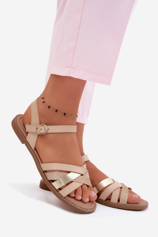Sandalias planas para mujer.con brillooAym Tirasem beige Haden
