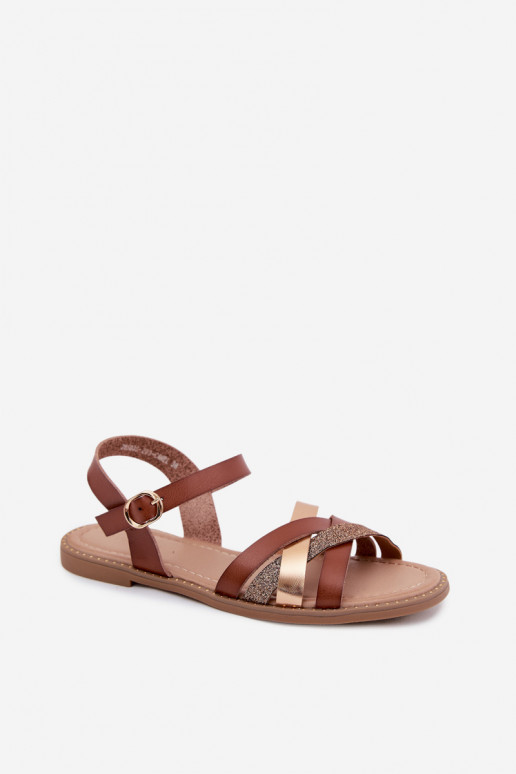 Sandalias planas para mujer.con brillooAym Tirasem color marrón Haden