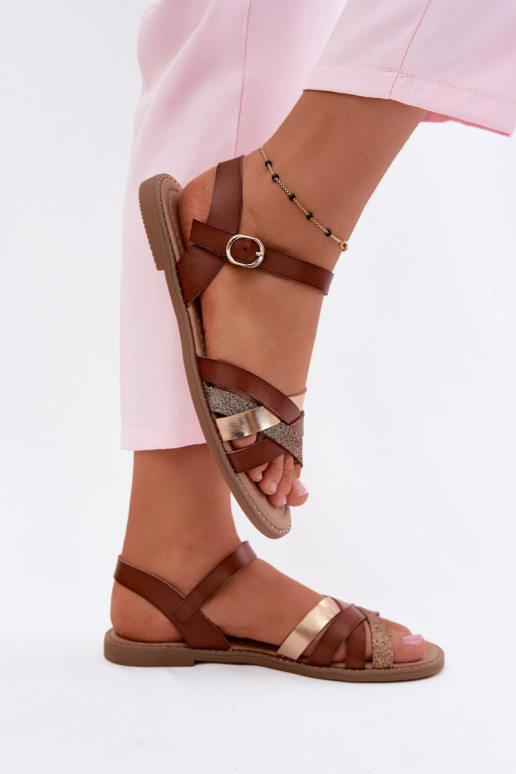 Sandalias planas para mujer.con brillooAym Tirasem color marrón Haden