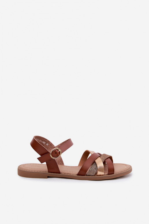 Sandalias planas para mujer.con brillooAym Tirasem color marrón Haden