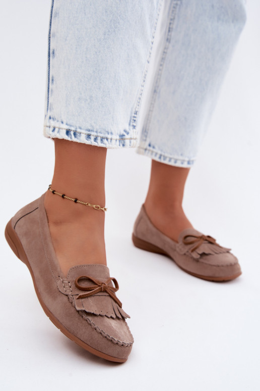 Mocasines de mujer de ante sintético color arena Vantae