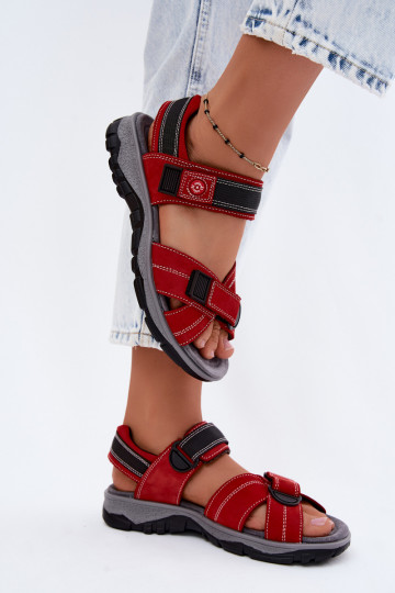 Sandalias de mujer de ante sintético con cierres adhesivos color rojo Blingy