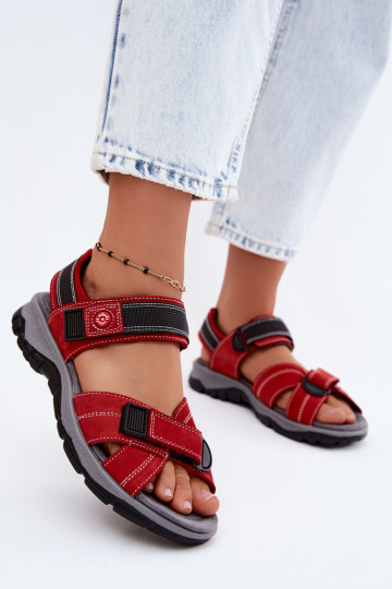 Sandalias de mujer de ante sintético con cierres adhesivos color rojo Blingy 2