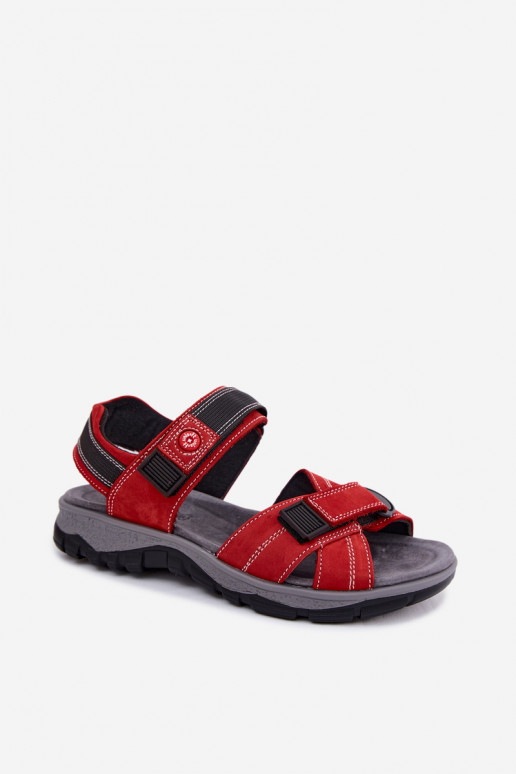 Piel Sandalias mujer ante con sujetadores adhesivos color rojo Blingy