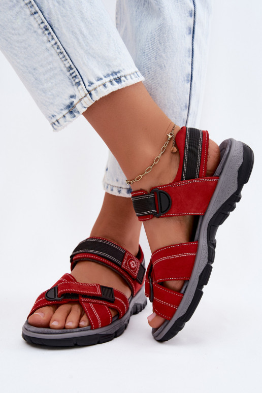 Piel Sandalias mujer ante con sujetadores adhesivos color rojo Blingy
