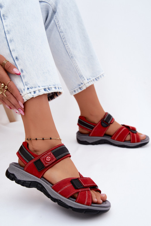 Piel Sandalias mujer ante con sujetadores adhesivos color rojo Blingy