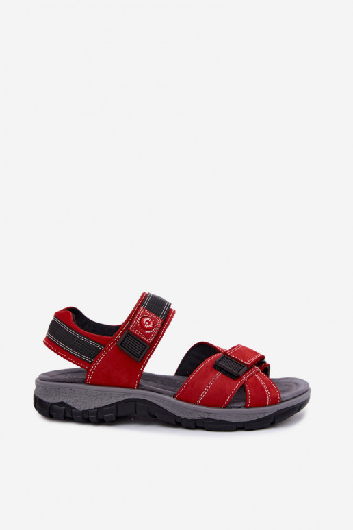 Sandalias de mujer de ante sintético con cierres adhesivos color rojo Blingy