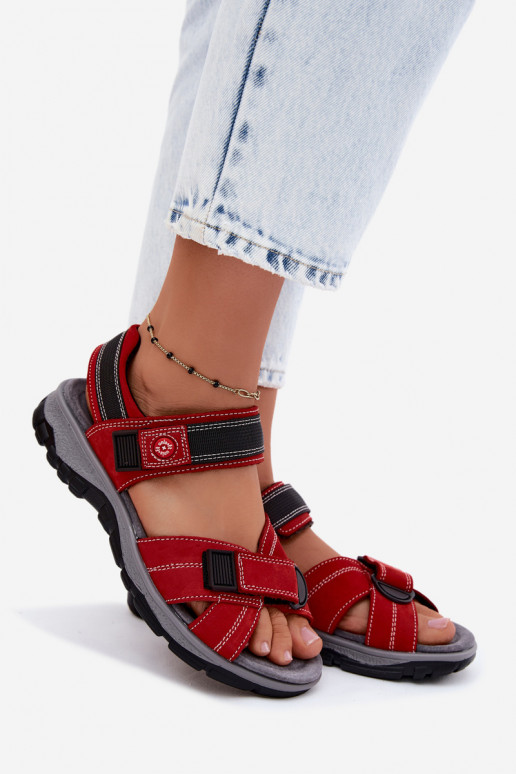 Sandalias de mujer de ante sintético con cierres adhesivos color rojo Blingy