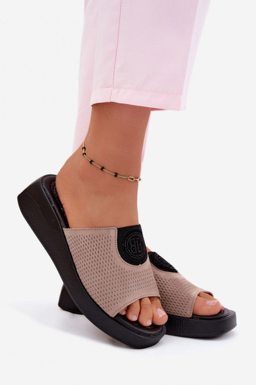 Piel Zapatillas de ante para mujer. Activado coturnoie beige Fablee