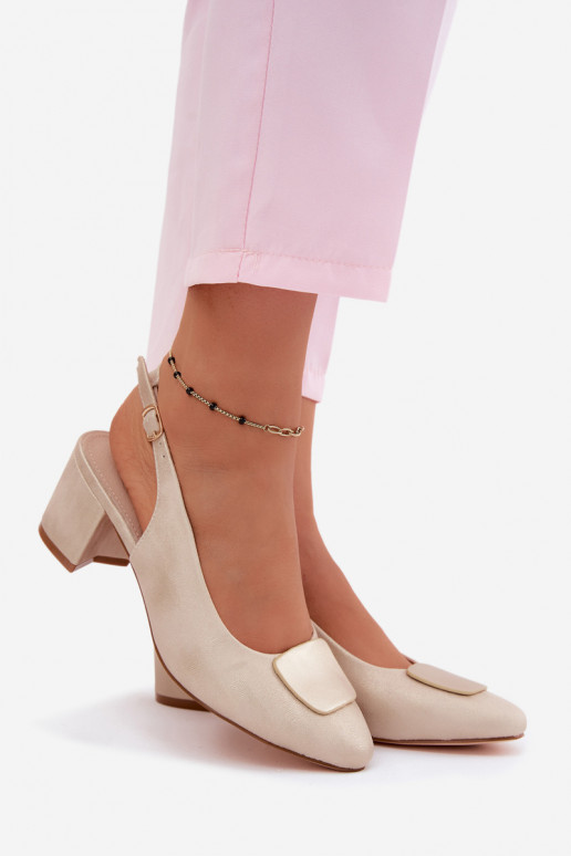 Sandalias de tacón para mujer con hebilla decorativa en color dorado Tai turiden