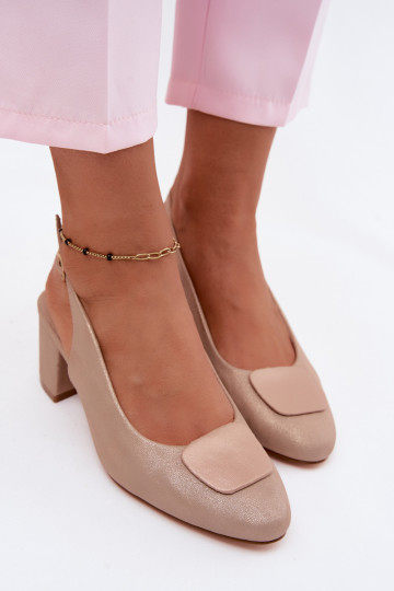 Sandalias de tacón para mujer con hebilla decorativa en color oro rosa Tai turiden