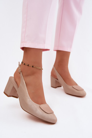 Sandalias de tacón para mujer con hebilla decorativa en color oro rosa Tai turiden 2
