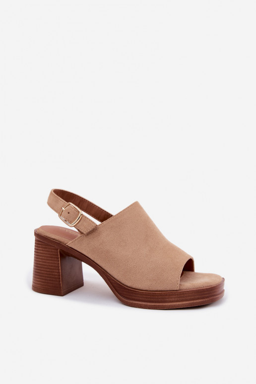 Sandalias de tacón alto para mujer.Imitacji de gamuzau beige Eclipse