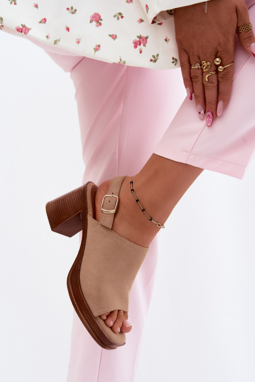 Sandalias de tacón alto para mujer.Imitacji de gamuzau beige Eclipse