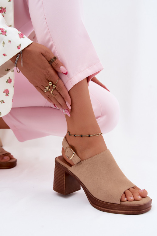 Sandalias de tacón alto para mujer.Imitacji de gamuzau beige Eclipse