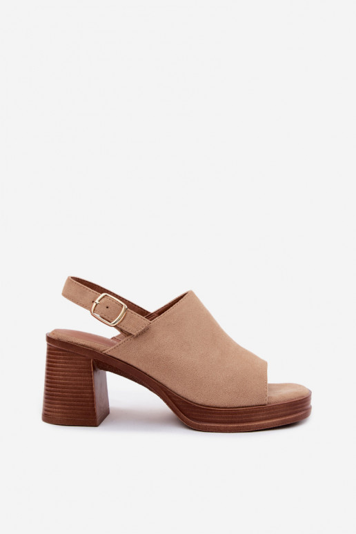 Sandalias de tacón alto para mujer.Imitacji de gamuzau beige Eclipse
