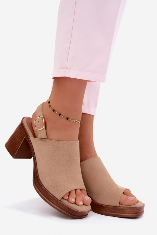 Sandalias de tacón alto para mujer.Imitacji de gamuzau beige Eclipse