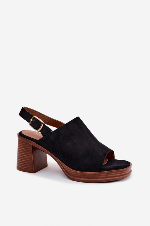 Sandalias de tacón para mujer de ante sintético en color negro Eclipse