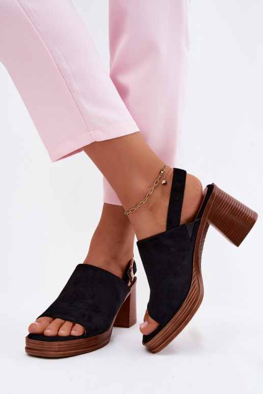 Sandalias de tacón para mujer de ante sintético en color negro Eclipse