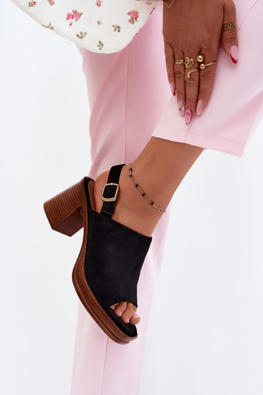 Sandalias de tacón para mujer de ante sintético en color negro Eclipse