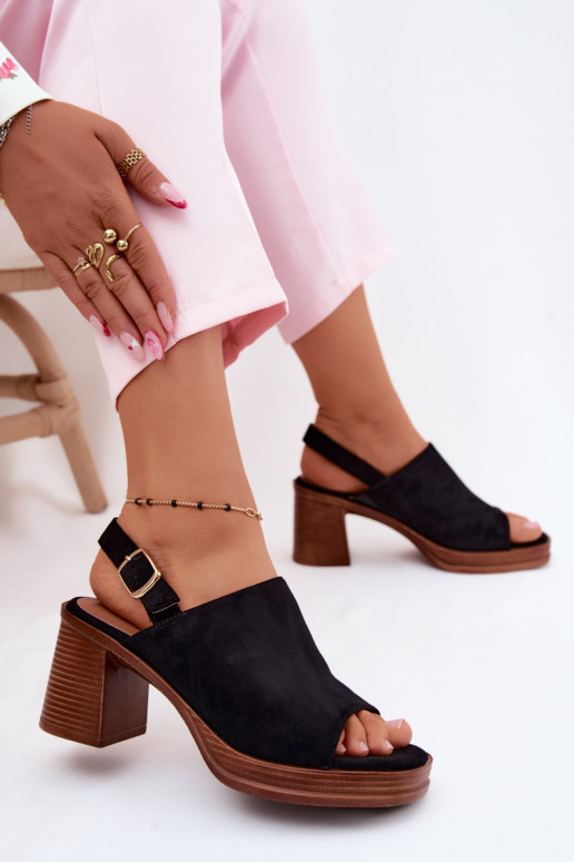 Sandalias de tacón para mujer de ante sintético en color negro Eclipse