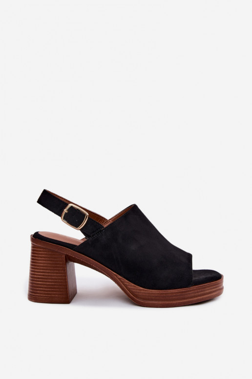 Sandalias de tacón alto para mujer.Imitacji de gamuzau de color negro Eclipse