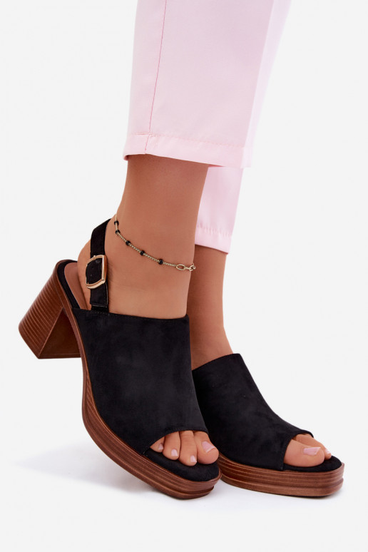 Sandalias de tacón alto para mujer.Imitacji de gamuzau de color negro Eclipse