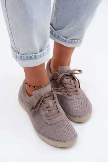 Zapatos de mujer de ante sintético con cordones en color arena Bahia