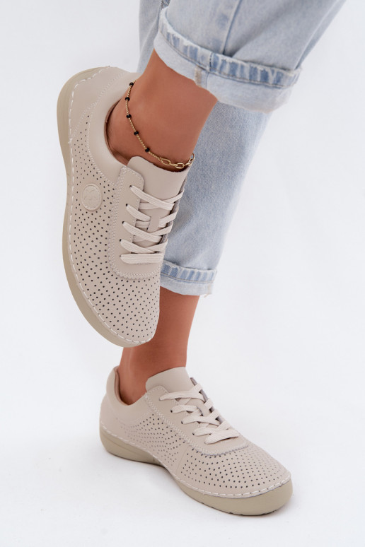 Zapatos de mujer de cuero marfil con cordones Bahia