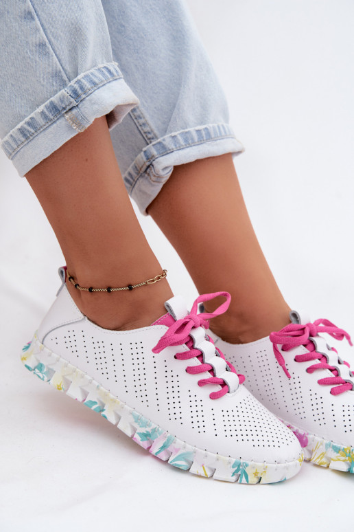 Zapatos de mujer de cuero blancos con cordones Cadiz