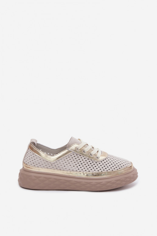 Piel de gamuza zapatos Femenino con una plataforma con elementos calados beige Lessa