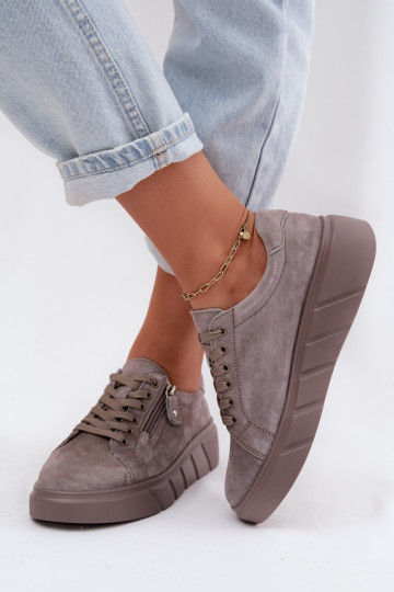 Zapatos de mujer con plataforma de ante sintético color arena Luna 2