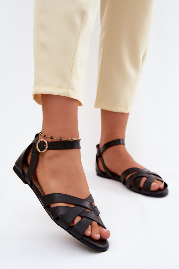 Sandalias planas para mujer con tiras en cuero sintético negro Lagos 2