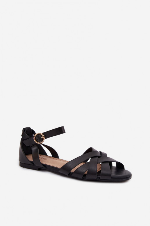 Sandalias planas para mujer. con rayas Eko Piel de color negro Lagos
