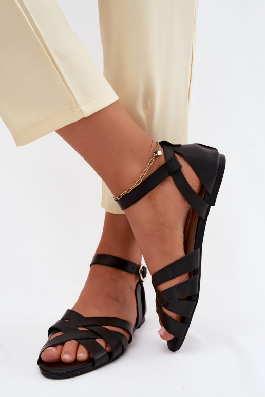 Sandalias planas para mujer. con rayas Eko Piel de color negro Lagos