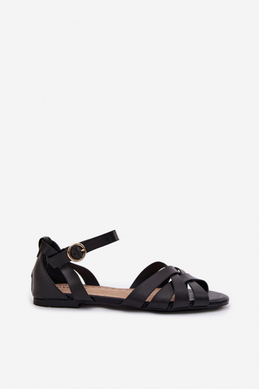 Sandalias planas para mujer. con rayas Eko Piel de color negro Lagos