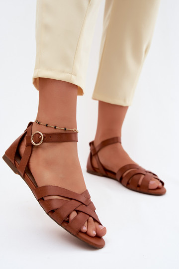 Sandalias planas para mujer. con rayas Eko Piel color marrón Lagos