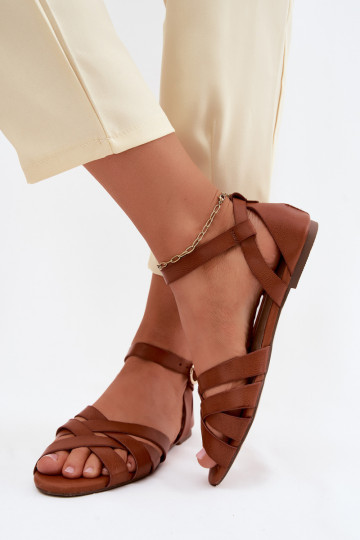 Sandalias planas para mujer. con rayas Eko Piel color marrón Lagos 2