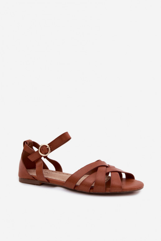 Sandalias planas para mujer. con rayas Eko Piel color marrón Lagos