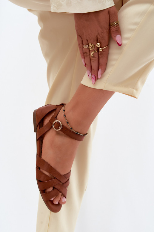 Sandalias planas para mujer. con rayas Eko Piel color marrón Lagos
