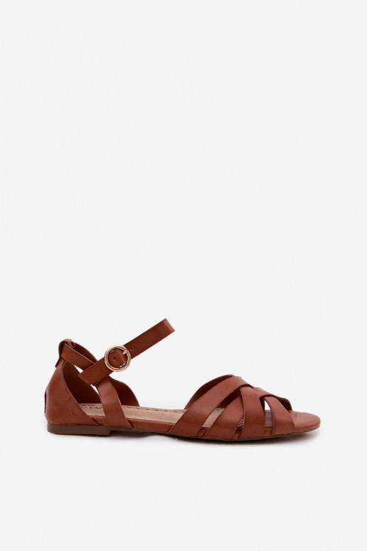 Sandalias planas para mujer. con rayas Eko Piel color marrón Lagos