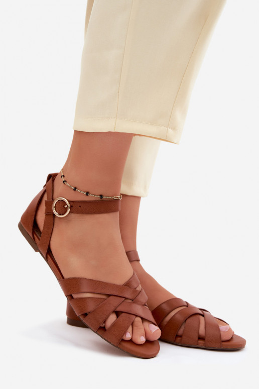 Sandalias planas para mujer. con rayas Eko Piel color marrón Lagos