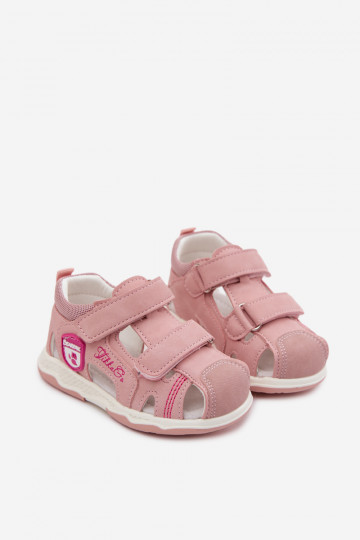 Sandalias infantiles con cierres adhesivos de color rosa Ambera