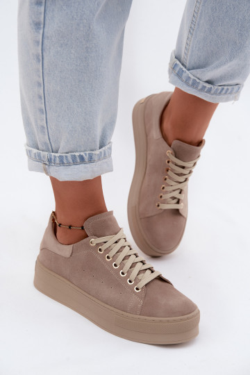 Zapatillas de mujer de ante sintético con plataforma color arena Zazoo N408S7