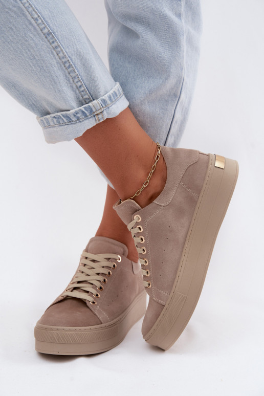 Zapatillas de mujer de ante sintético con plataforma color arena Zazoo N408S7